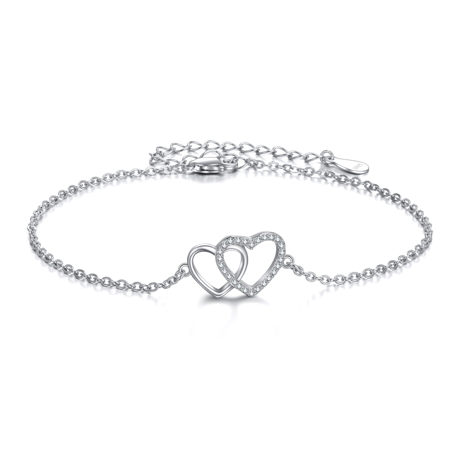 Sterling Silver Double Love Heart Bracelet Jewelry Gifts for Women Sterling Silver Double Love Heart Bracelet Jewelry Gifts for Women